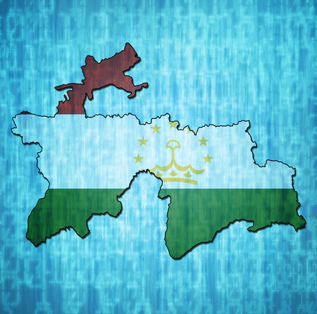 map with flag of tajikistan with national bordersの写真素材
