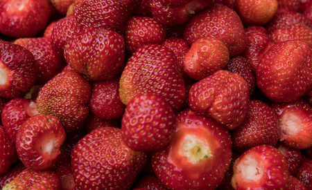 extreme close up of sweet and soft strawberries