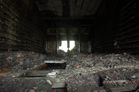 interior of an old completly destroyed brickyardの写真素材