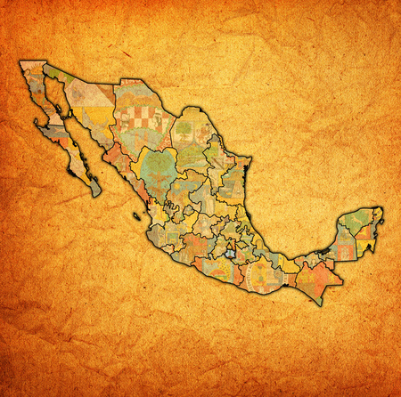 emblem of Morelos state on map with administrative divisions and borders of Mexicoの写真素材