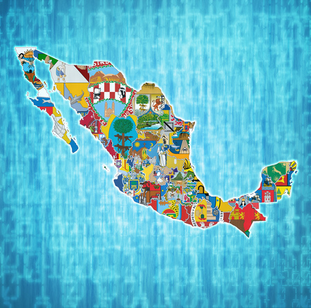 states of Mexico on map with administrative divisions and borders over digital backgroundの写真素材
