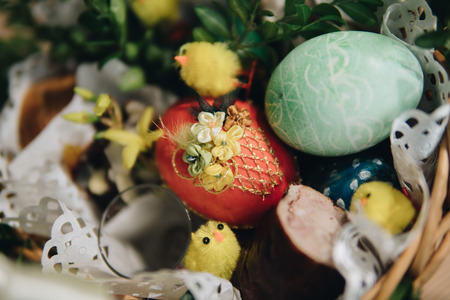 easter symbols inside of decorated basket
