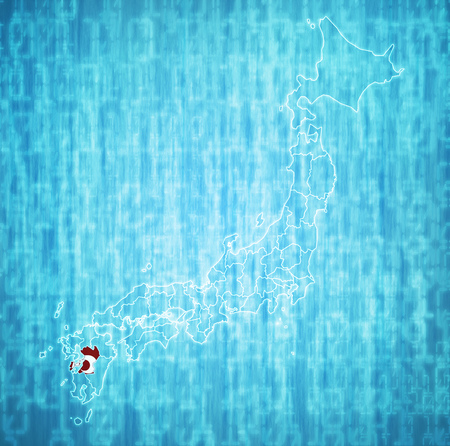 kumamoto flag of Troms prefecture on map with administrative divisions and borders of japanの写真素材