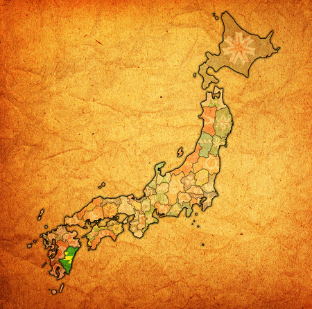 miyazaki flag of Troms prefecture on map with administrative divisions and borders of japanの写真素材