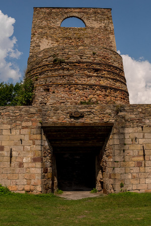 entry to the vintage ruins of old steelworks in samsonow town in polandの写真素材