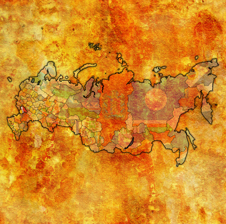 emblem of Voronezh Oblast on map with administrative divisions and borders of russiaの写真素材