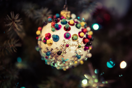 christmas decoration hanging on a treeの写真素材