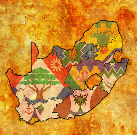 emblems of regions on map with administrative divisions and borders of south africaの写真素材