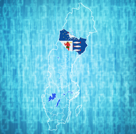 flag of Vasterbotten county on map of administrative divisions of Sweden with clipping pathの写真素材