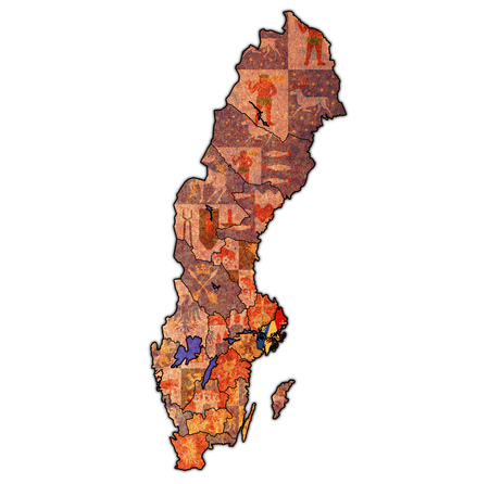 flag of Stockholm county on map of administrative divisions of Sweden with clipping pathの写真素材