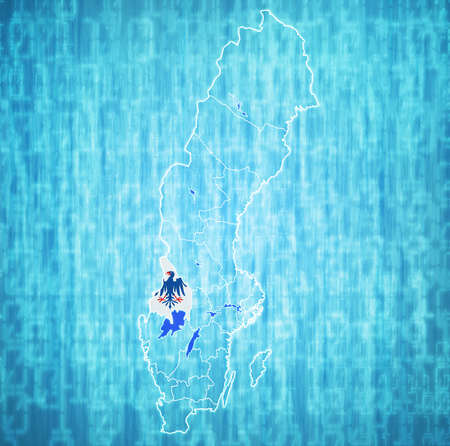 flag of Varmland county on map of administrative divisions of Swedenの写真素材