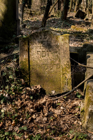 detail of old jewish tombstones on cemetery in city of Czestochowa in Polandの写真素材