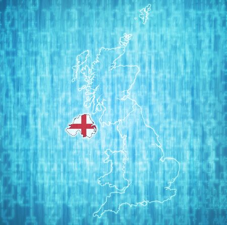 flag of Northern Ireland on political map of countries belonging to United Kingdomの写真素材