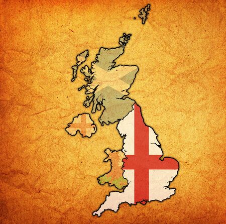 flag of England on political map of countries belonging to United Kingdomの写真素材