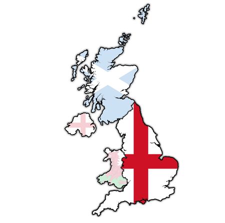 flag of England on political map of countries belonging to United Kingdomの写真素材