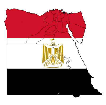 territories and of egyptian governorates on map of administrative divisions with flag of egyptの写真素材