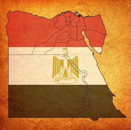 territories and of egyptian governorates on map of administrative divisions with flag of egyptの写真素材