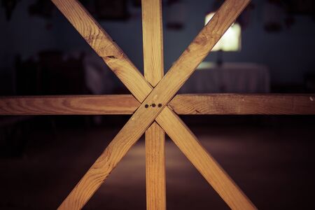 wooden barrier in front of a roomの写真素材