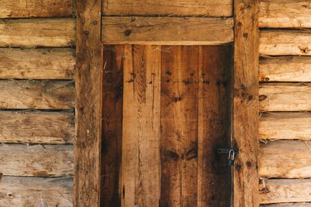 detail of old wooden doors covered with cobwebの写真素材