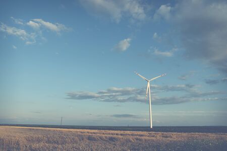 landscape with single wind turbine in the fields