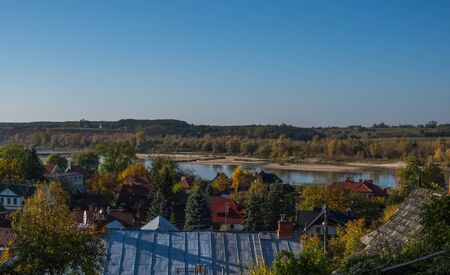 Autumn landscape with vistula river next to city of Kazimierz Dolny 
