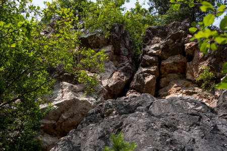 detail of rock formation inside of an old quarryの写真素材