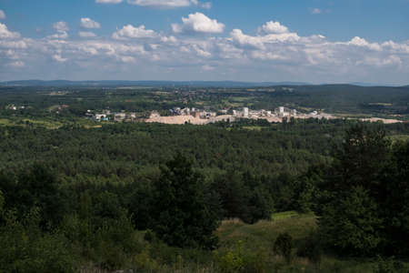 industrial landscape with working quarry during sunny dayの写真素材
