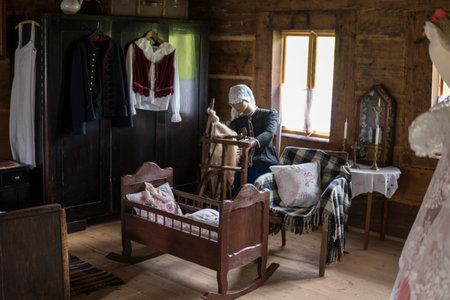 6.07.2020: Poland, Beskidy: interior of an old cottage in an open air museum in Beskidy mountainsのeditorial素材