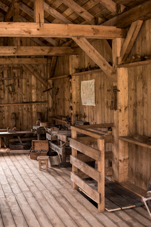 6.07.2020: Poland, Beskidy: interior of an old cottage in an open air museum in Beskidy mountainsのeditorial素材
