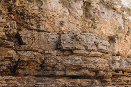 flint inside of limestone rocks in the bottom of Jacob's Canyon at Rhodes Island in Greeceの写真素材