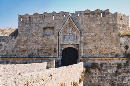 Saint Athanasios Gate to the medieval citadel of Rhodes in Greece built by Hospitalliersのeditorial素材