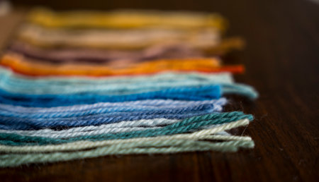 Close up of vibrant created from wool yarn in different colors