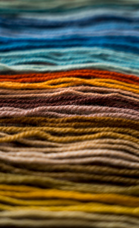 Close up of vibrant created from wool yarn in different colorsの写真素材