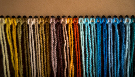 Close up of vibrant created from wool yarn in different colorsの写真素材