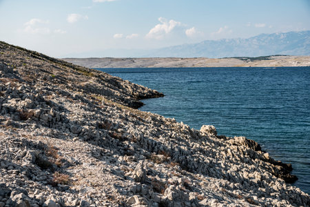 Hilly dalmatian coast of the Adriatic Sea near the city of Vrsi in Croatiaの写真素材