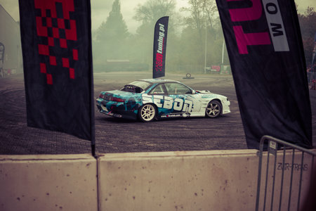 20 April 2024, Lublin, Poland: Car drifting during motosession 2023 in Lublin