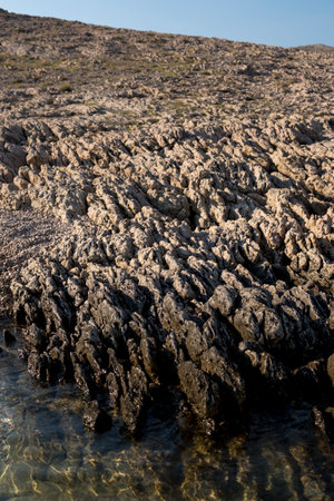 Limestone pavemant on the island of Pag near Rucica Beach as an effect of karst erosionの写真素材
