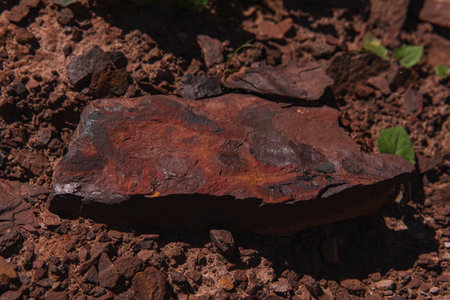 Close up of a red sandstone in former quarryの写真素材