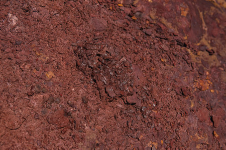 Close up of a red sandstone in former quarryの写真素材