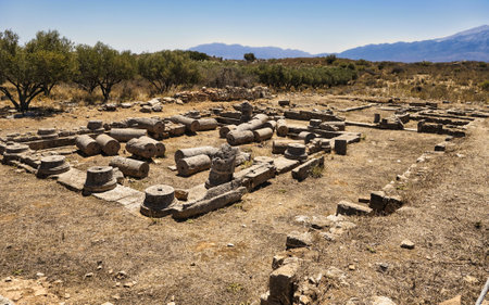 Landscape with ruins of Ancient Roman city Aptera on the island of Crete in Greeceの写真素材
