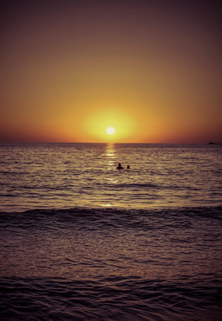 Sunset over mediterranean sea as seen from Creteの写真素材