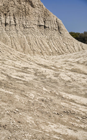 Detail of structures of eroded hills of Komolithi earth pyramids on the island of Creteの写真素材