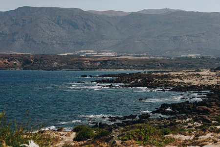 Coast of Mediterranean Sea at the small islandの写真素材