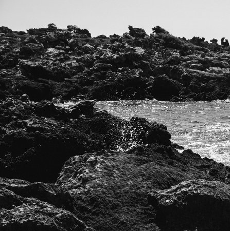 Landscape of the rocky Mediterranean coast on the Greek island of Creteの写真素材