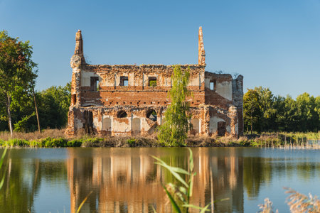 Ruins of the Church of Our Lady of Loreto in Chodel, Polandの写真素材