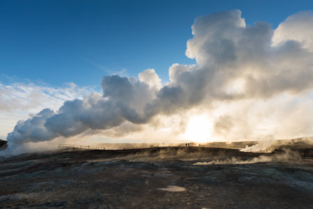 View of Gunnuhver geothermal area and power plantの写真素材
