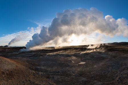 View of Gunnuhver geothermal area and power plantの写真素材