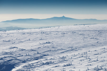 The view on the road Czech and polish friendship in National park Krkonose Giant mountains.の写真素材