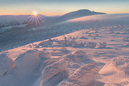 View of the mountain covered with snowsの写真素材