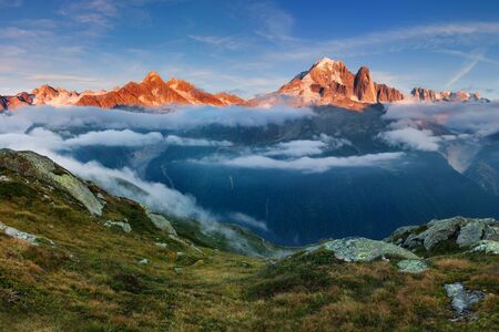 Colorful summer view of Mont Blanc (Monte Bianco), Chamonix location. Beautiful outdoor scene in...